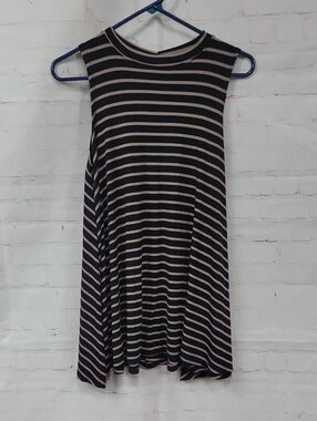 Striped Sleeveless A-Line Tunic in Black and Tan